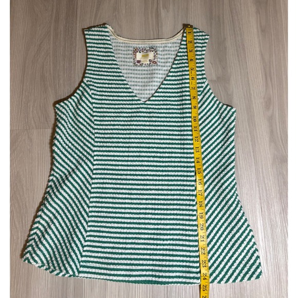 Maeve Tank Top Womens L Green White Striped Peplum V Neck Textured - Picture 3 of 13